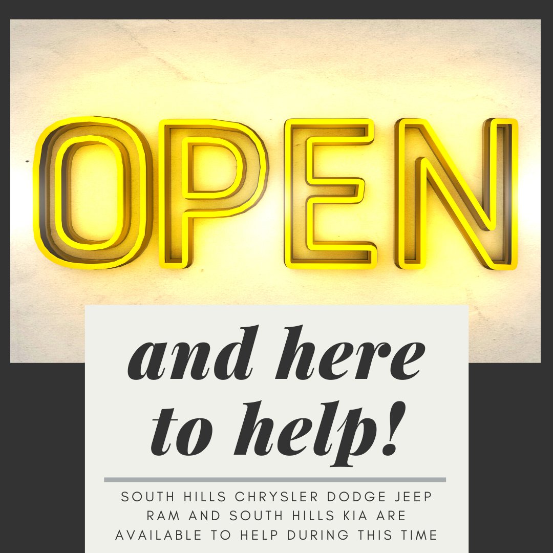 SouthHillsAutos's tweet photo. As an essential business, the South Hills' Service Centers are here to serve you.
 
Warranty, Repair, Maintenance, and Parts + Accessory Sales Are Open
Monday - Friday 7 am - 3 pm 
Contact-Free Drop-off and Pick-Ups https://t.co/N67oSy4eT2