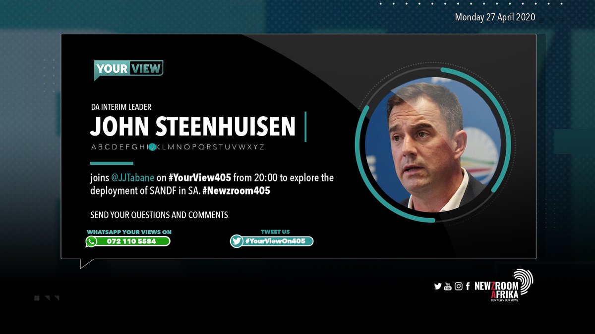 YourViewOn405's tweet photo. SANDF deployment: What does this mean? DA interim leader John Steenhuisen unpacks this on #YourView405 with @JJTabane from 20:00. #Newzroom405 https://t.co/gAgVDzLICB