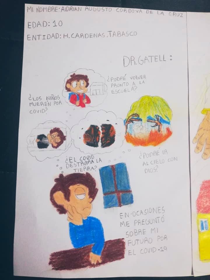 maferuedaa's tweet photo. Quiero compartirles el dibujo que hizo mi sobrino para la dinámica “Pregúntale al Dr. Gatell” el cual ya no pudo ser enviado. Pero me siento orgullosa de él por su trabajo y como siempre no deja de sorprenderme 🥰
Echa ojo a sus preguntas 👏 #coronavirus #diadelniño #COVIDー19 https://t.co/bmaC4VlEt4