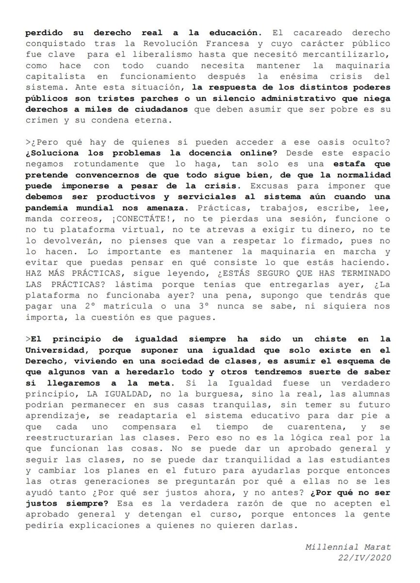 Os dejamos una reflexión acerca de la docencia online y lo que tratan de vendernos como enseñanza de calidad. La universidad actual está demostrando no ser ni Digna ni Igualitaria.