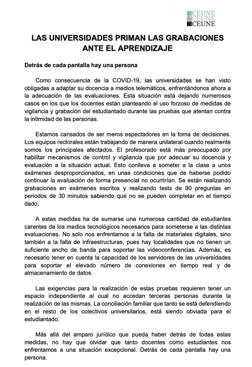 Si las universidades trabajaran más por adecuar su docencia y evaluación a la situación actual en lugar de buscar todo tipo de mecanismos de vigilancia y control hacia el estudiantado la situación podría variar mucho