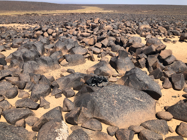 In line 10, the poet despairs at the ruins of the camp, stating:''how should we question immortal stones whose speech is unintelligible’? Compare Labīd's line to this photo of an ancient campsite (~1st c. CE, NE Jordan), where the stones are covered in a lost script. ~AA.