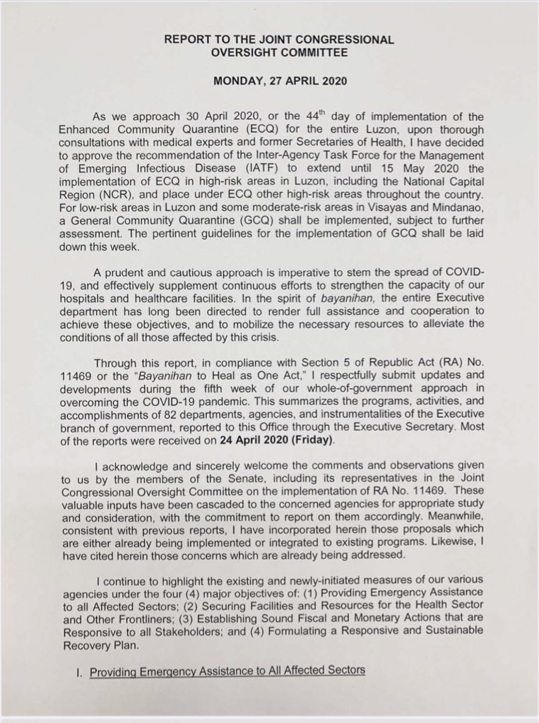 THREAD: President Duterte’s fifth weekly report to Congress on government’s coronavirus response  @ABSCBNNews