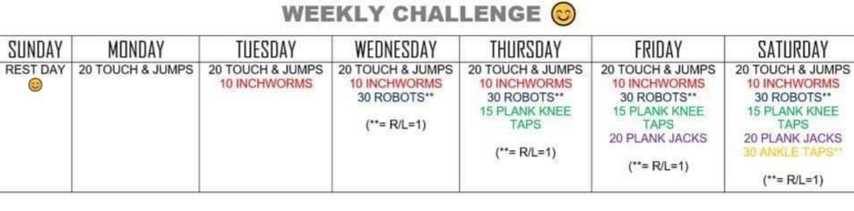 Gooooood morning!! Here is another weekly challenge accumulator to crush. Try and get your whole family to do it together this week! :)
<a href="/Crockett_HPE/">Crockett Health and Physical Education</a> 
<a href="/HTSD_Crockett/">Crockett Middle School</a> 
<a href="/WeAreHTSD/">WeAreHTSD</a> 
<a href="/HTSDSuperBatlle/">Alejandro Batlle</a>