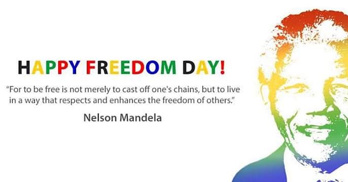“Wherever South Africans are across the globe, our hearts beat as one, as we renew our common loyalty to our country and our commitment to its future,” said then South African president Nelson Mandela on the first anniversary of South Africa Freedom Day. #freedomday #LockdownSA