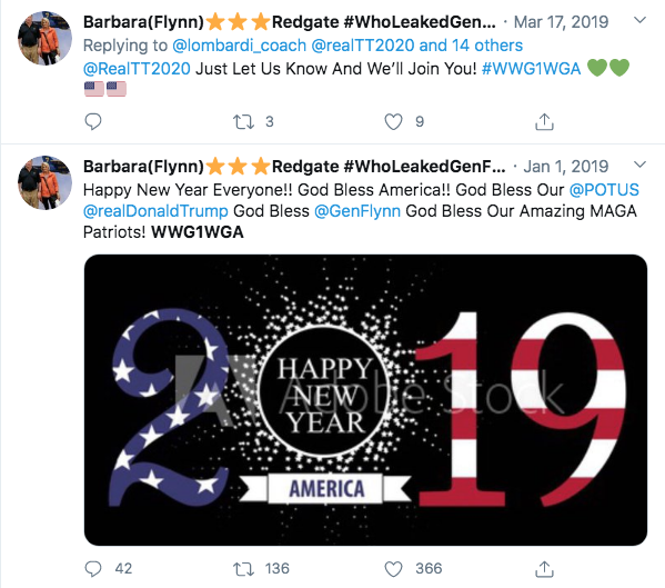 Last night, Trump retweeted Barbara Redgate, Michael Flynn's sister. Redgate has expressed her support for QAnon, repeatedly tweeting the QAnon slogan and appearing on a major QAnon YouTube channel.  https://thedailybeast.com/michael-flynns-family-is-at-war-with-each-other-over-qanon