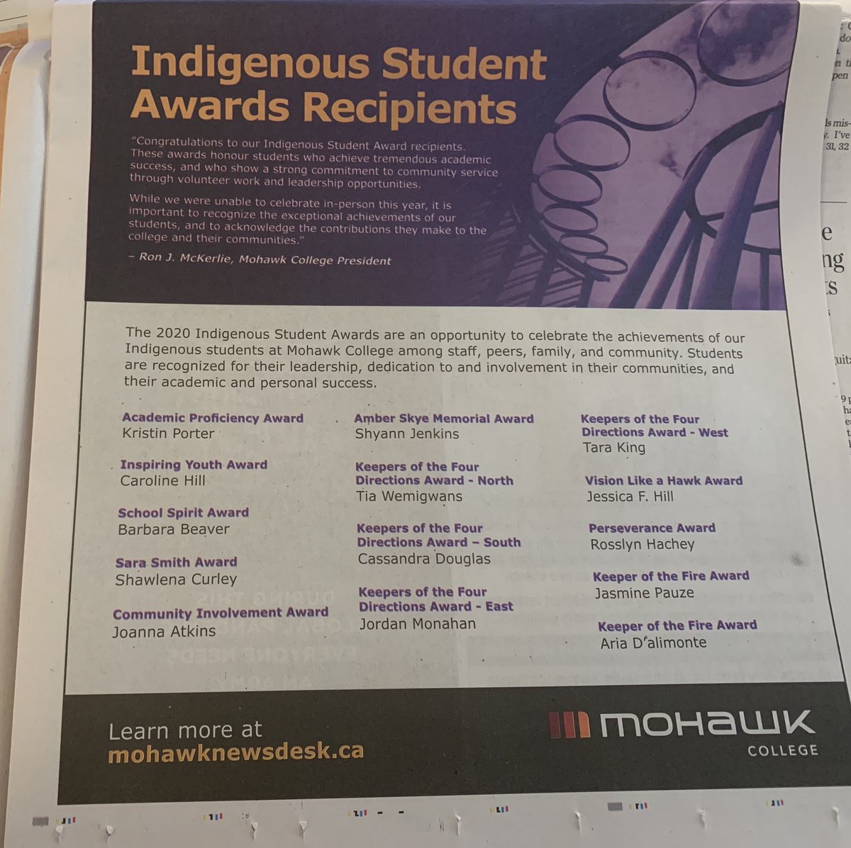 mohawk_iess's tweet photo. Congratulations to the 2019/2020 Indigenous Student Award recipients! We wish we could have gathered in person to celebrate your leadership, dedication to your communities, and all your hard work. We wish you all continued success! #mohawkcollege #indigenous #awards https://t.co/YX3LhbuUe9