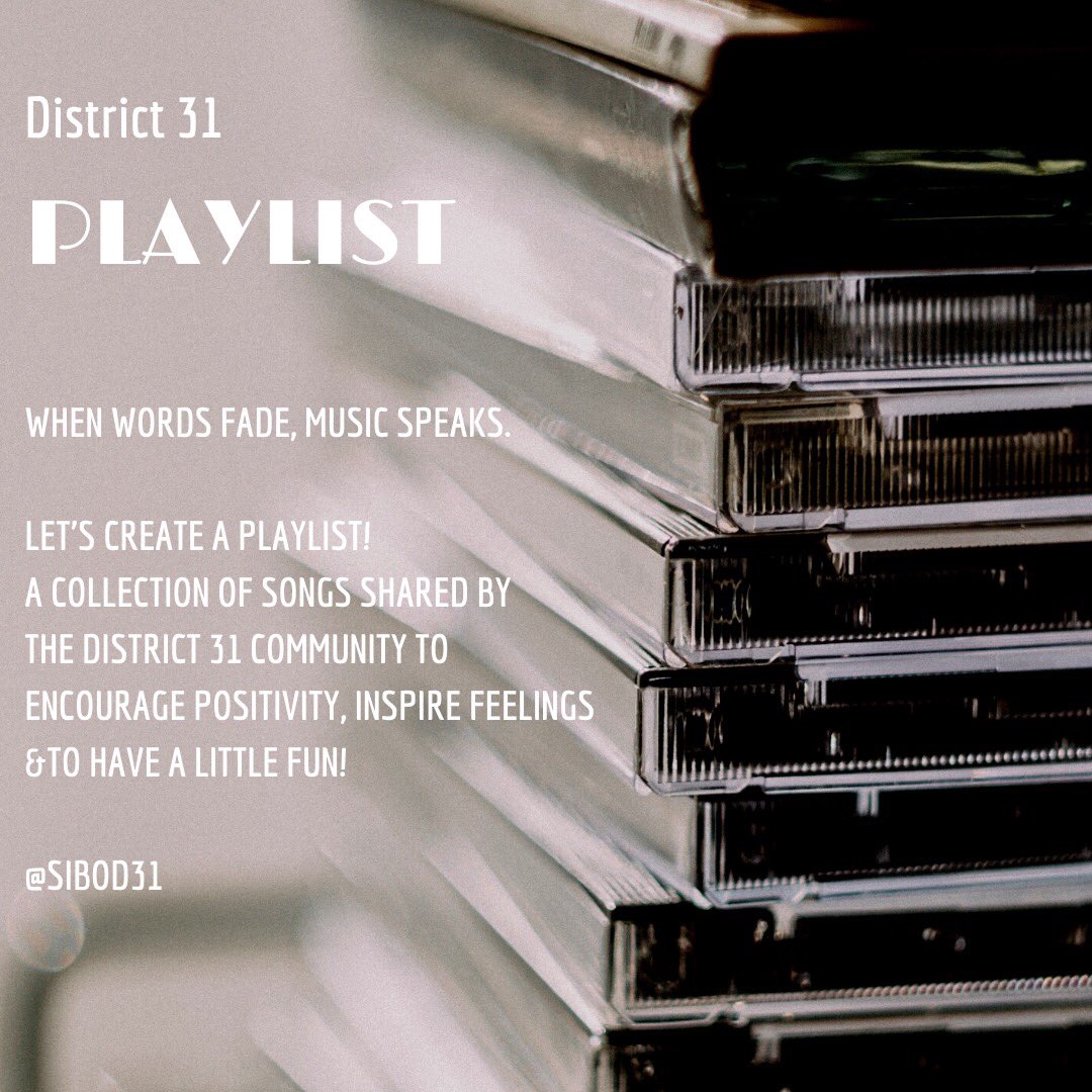 Attention D31 Community 📣📣 share your favorite song(s) here @SIBOD31 &amp; w/<a href="/JPatanio/">Jackie Patanio</a> <a href="/lynnbaldassano/">Lynnie Baldassano</a> to add to a collective <a href="/Spotify/">Spotify</a> playlist. Creating our eclectic musical story during #COVID19 🎶@vgallassio @ExecSupALodico <a href="/AnzaloneD31/">Christopher Anzalone</a> #sistrongertogether