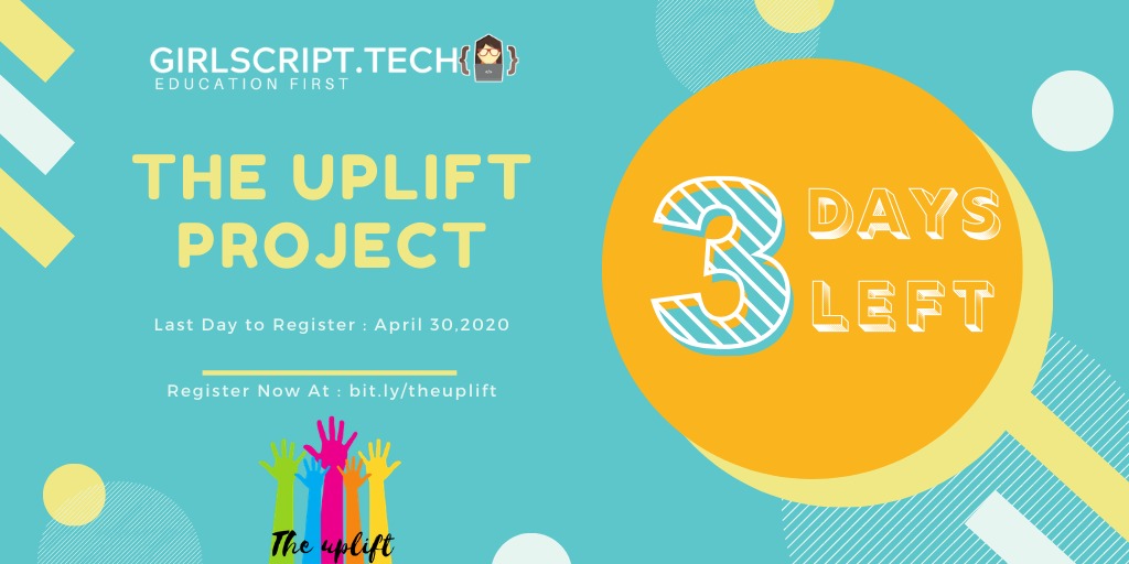 imanishbarnwal's tweet image. ⚠️3 Days Left ⚠️

So you are like a diamond in the mine but can&apos;t dig out yourself to shine.
Ok, Don&apos;t worry now we are here so that&apos;s fine. 🙂

We, @Girlscript1 bring to you a chance to interact with like-minded people from all across the world who can mentor you. #upliftproject