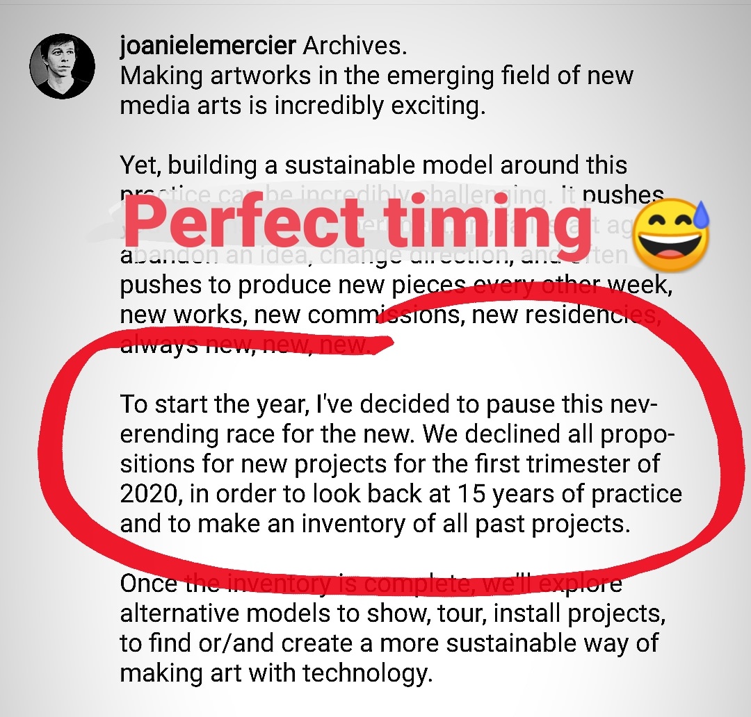 I wasn't expecting the crisis to hit so early and so hard, and declining all projects and travels was a difficult decision, but we got "lucky" with the timing.