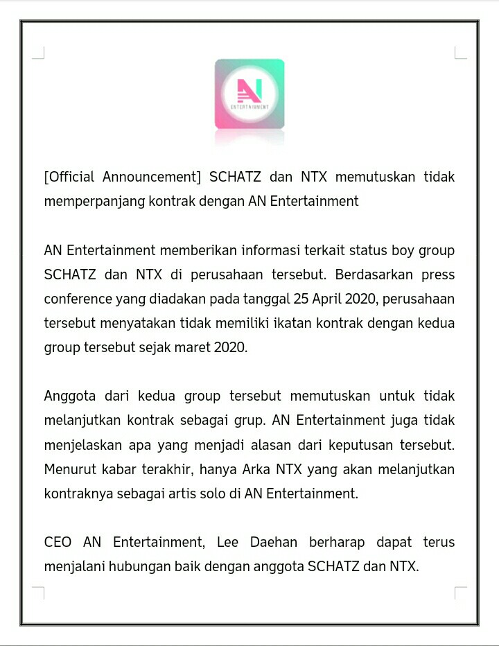 [OFFICIAL ANNOUNCEMENT]

          SCHATZ &amp; NTX