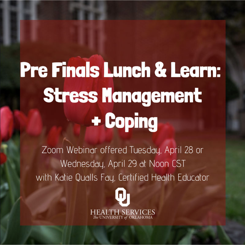 WhatToDoAtOU's tweet photo. Finals are stressful no matter when, where or how you’re taking them. This semester has unique stressors that can make school extra overwhelming. Join @OUHealthHut for their most popular presentation this Tues. OR Wed. at 12PM via Zoom. Visit https://t.co/dio09JWDRi to sign up. https://t.co/jGZKTBTzLV