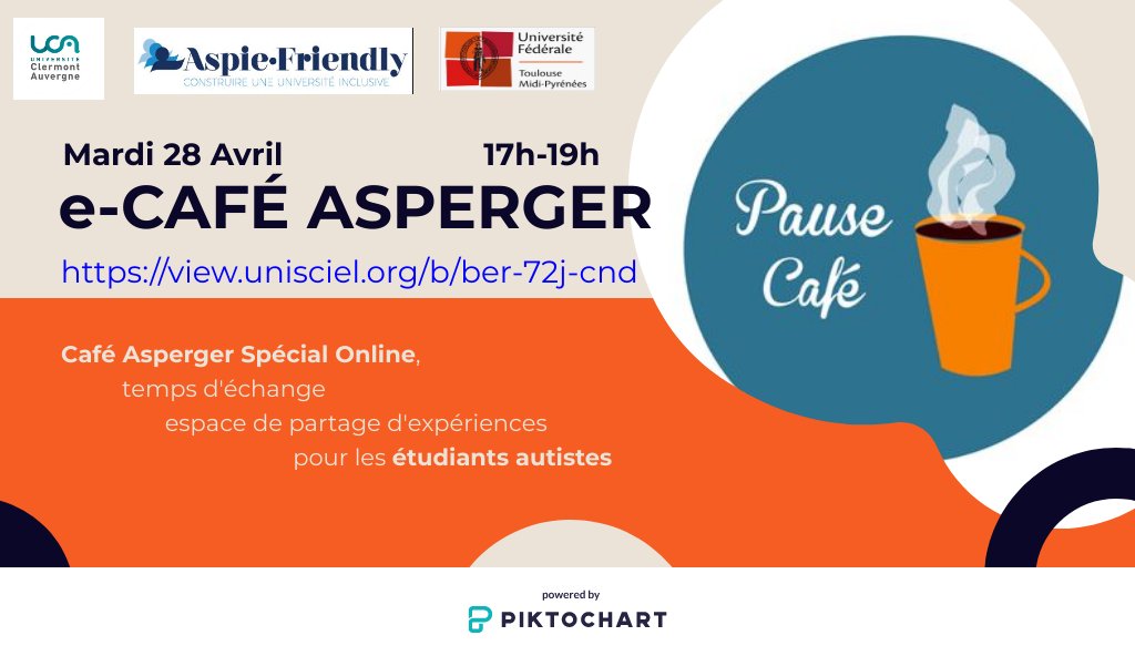 Aspie_Friendly's tweet image. #UNIVCOVID19 , comme tous les mardis depuis le début du confinement, demain à 17 heures se tiendra le E-café Aspie-Friendly, plus d'information sur aspie-friendly.fr/cafe/   @Univ_Toulouse @UCAuvergne