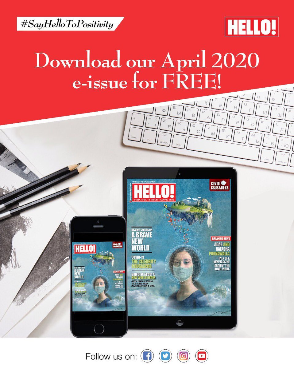 HELLOmagIndia's tweet image. Download our April 2020 e-issue  for FREE

Subscribe now by clicking on the link in the bio for more exclusive news

#HELLOExclusive #HELLOMagIndia #AprilIssue #CovidCrusaders #SayHelloToPositivity