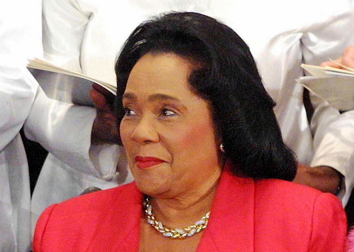 Photograph of Coretta Scott King looking to the left.