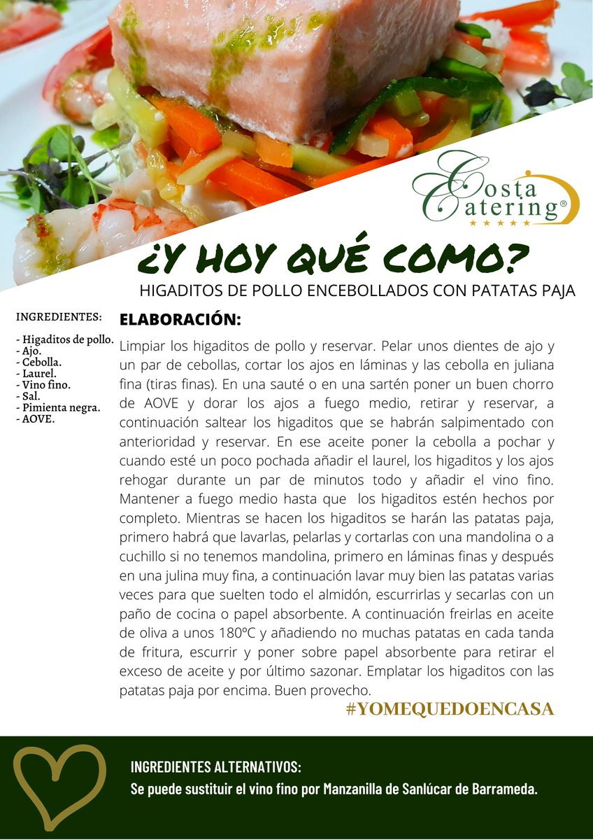 catering_costa's tweet photo. Hoy os hemos preparado una receta de un plato baratito y muy rico: "Higaditos de pollo encebollados con patatas paja".

#recetasfamiliares, #recetasdecuarentena, #recetasenconfinamiento, #recetasfáciles https://t.co/W2davSIyjz