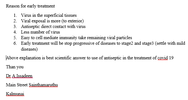 izzadeen17's tweet photo. Role of disinfection in covid -19 therapy 

Treatment Modalities 
The objective of this presentation is to share the observations and suggestions that we have made which are scientific yet will need the use of evidence based practice for successful and safe management of disease. https://t.co/Q8u5Z0fMNQ