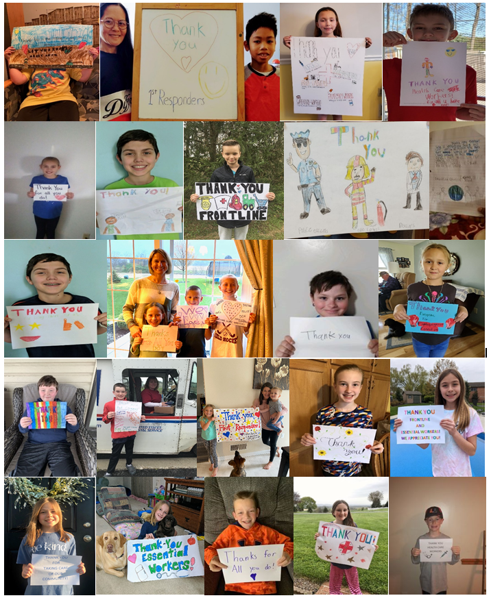 CASDNews's tweet photo. At Grandview Elementary School, students made posters to thank first responders and essential employees as part of a community heroes project. https://t.co/Y2RktTgz7O