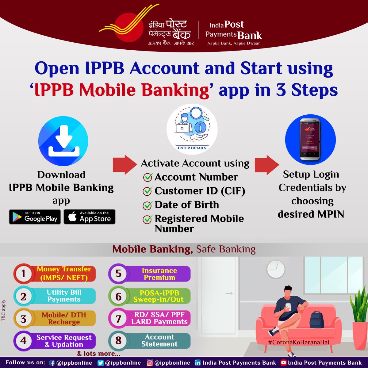 India Post Payments Bank On Twitter Ippb Mobile Banking App Allows Quick Convenient And Simple Access To Your Account Download App Activate Ippb Account And Setup Login Credentials By Choosing Mpin Of