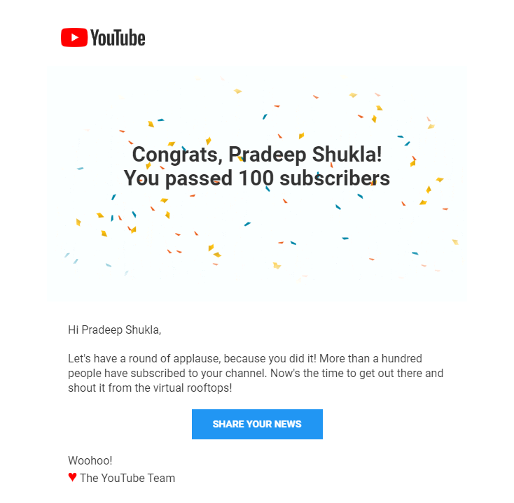 What we learn from <a href="/Google/">Google</a> every single milestone needs to be celebrated in your customer journey.

Celebrating some good news from Youtube Team.

Requesting you all to subscribe to my channel to stay connected in this Virtual World.

youtube.com/c/PradeepShukl…