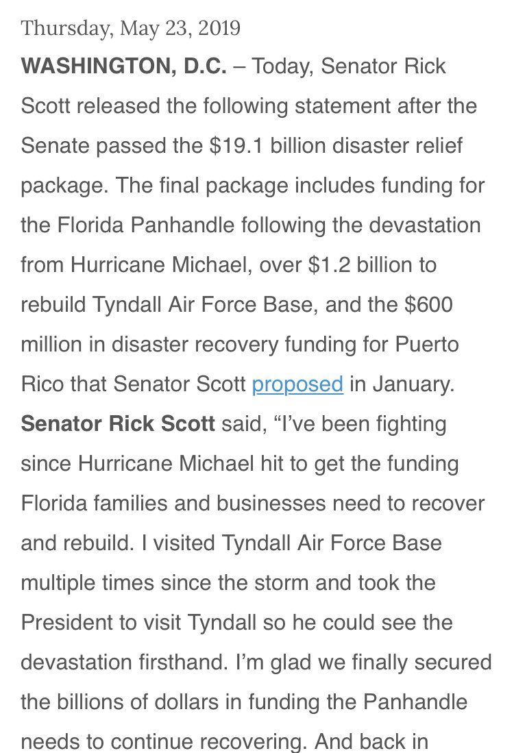 Here’s a press release from about a year ago from Senator Scott’s office, bragging about how much federal disaster relief he got from Florida  https://www.rickscott.senate.gov/sen-rick-scott-huge-wins-florida-disaster-funding-bill