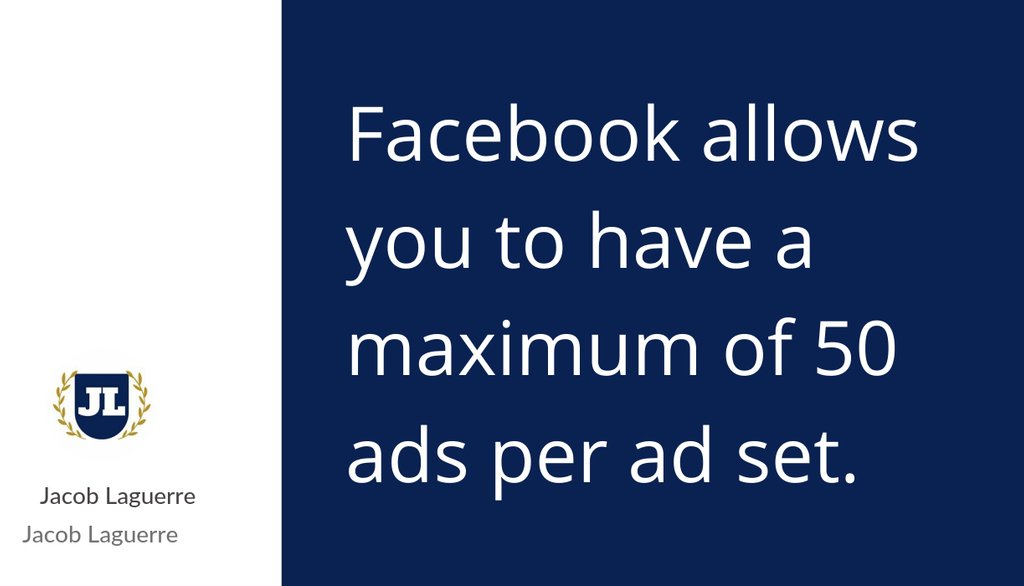 Facebook allows you to have a maximum of 50 ads per ad set.

Read more 👉 lttr.ai/P2nL

#facebookmarketing #FacebookAds #Facebookadsguide