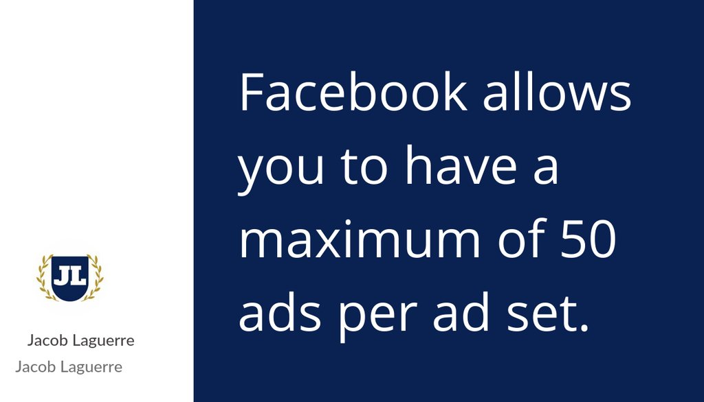 jacoblaguerre91's tweet image. Facebook allows you to have a maximum of 50 ads per ad set.

Read more 👉 lttr.ai/P2nL

#facebookmarketing #FacebookAds #Facebookadsguide