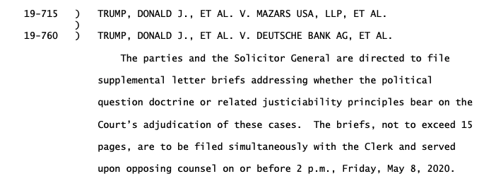 MikeScarcella's tweet photo. Now: SCOTUS wants to talk about "political question doctrine" in Trump financial document cases involving US congressional committees https://t.co/VA13tAZwmt https://t.co/f4AsLs8iek