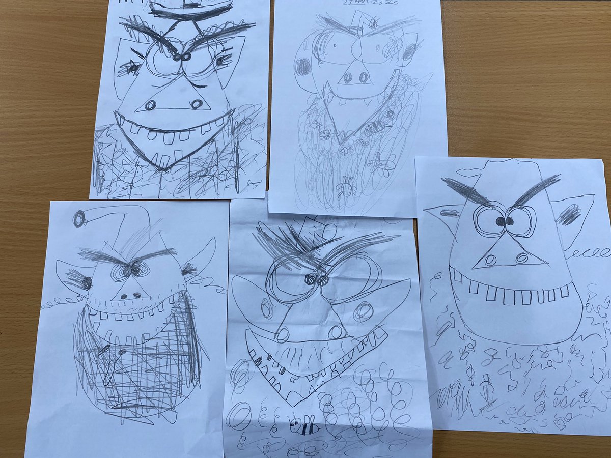 oasis_long's tweet photo. @gumdraw @OasisLongCross We loved starting to read Mr Gum and the goblins. So we used the video of David Tazzyman drawing Mr Gum to help us draw our own and are proud of our overall results. https://t.co/5OtCwWqWHo