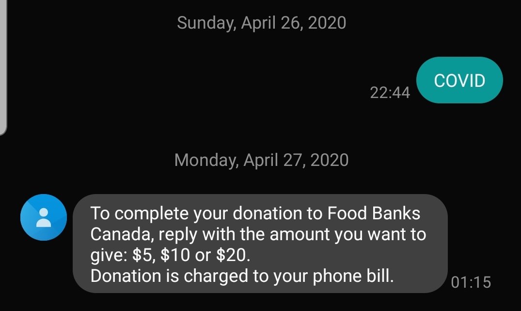 I've never been so grateful for a delayed text response. Donation sites crazy backlogged, flooded with donors. <a href="/foodbankscanada/">Food Banks/Banques alimentaires Canada (inactive)</a> #TousEnsemble #StrongerTogether #ocanada!