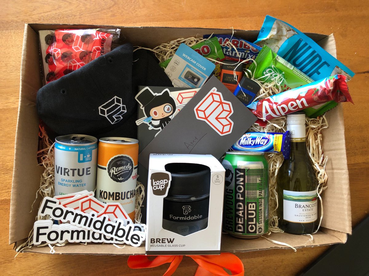 _brookespeak's tweet photo. How do you make new starters welcome during a pandemic? Let them sample the office treats at home! 🎁

#firstdaytreats #welcomepack #swag #setforfridaydrinks https://t.co/EmJgxPeL0T