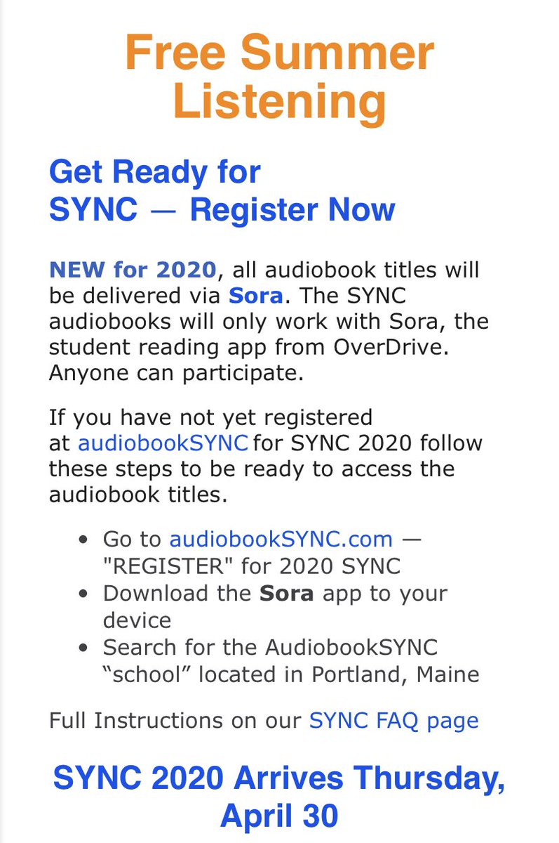ProjectLITComm's tweet photo. Educators, encourage students to register with @audiobookSYNC for FREE audiobooks all summer. The first two (Monday’s Not Coming and The 57 Bus) are available April 30-May 6! #ProjectLITBookClub https://t.co/IChOOWWXNI