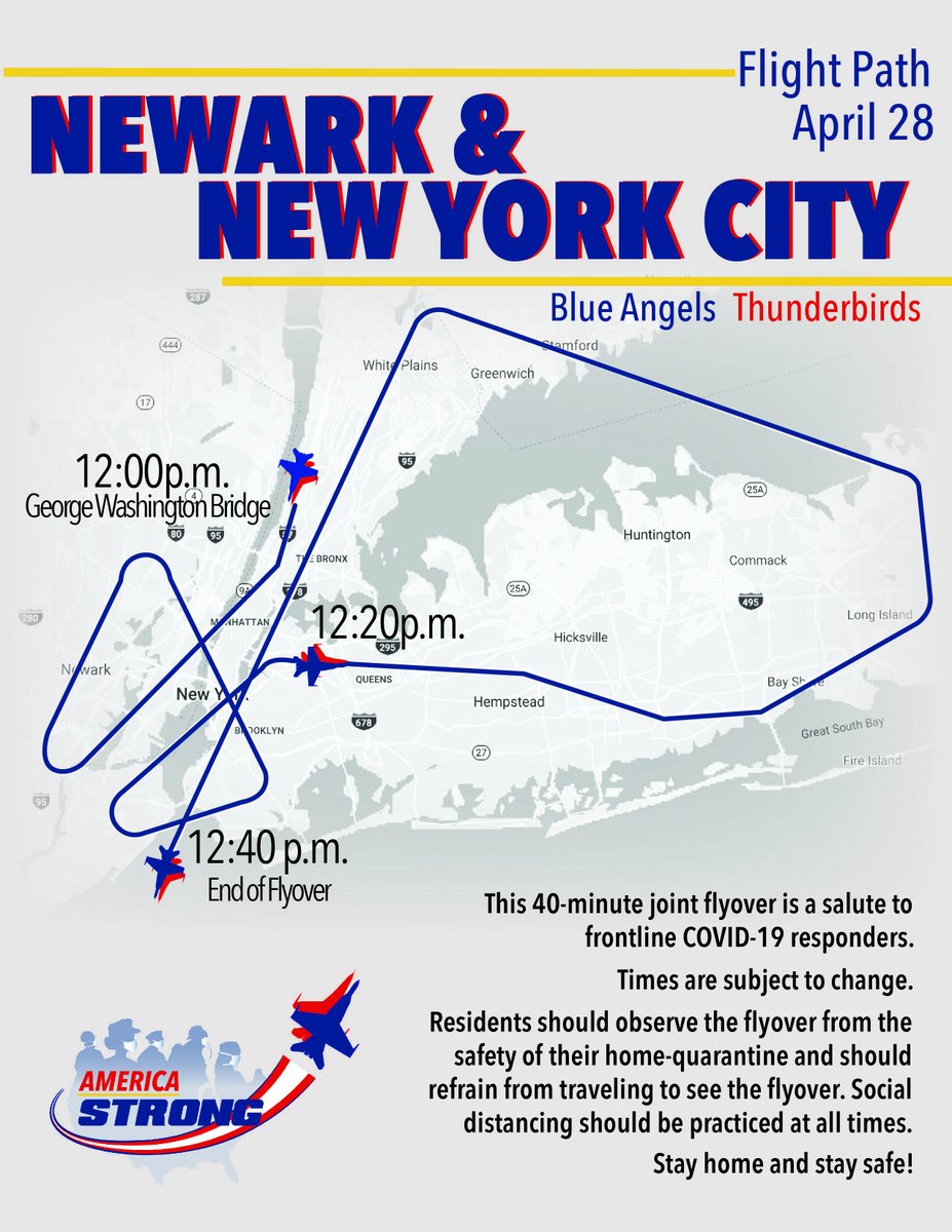 AFThunderbirds's tweet image. Tomorrow's #AmericaStrong flyover serves as a salute to frontline #COVID responders.

#InThisTogether