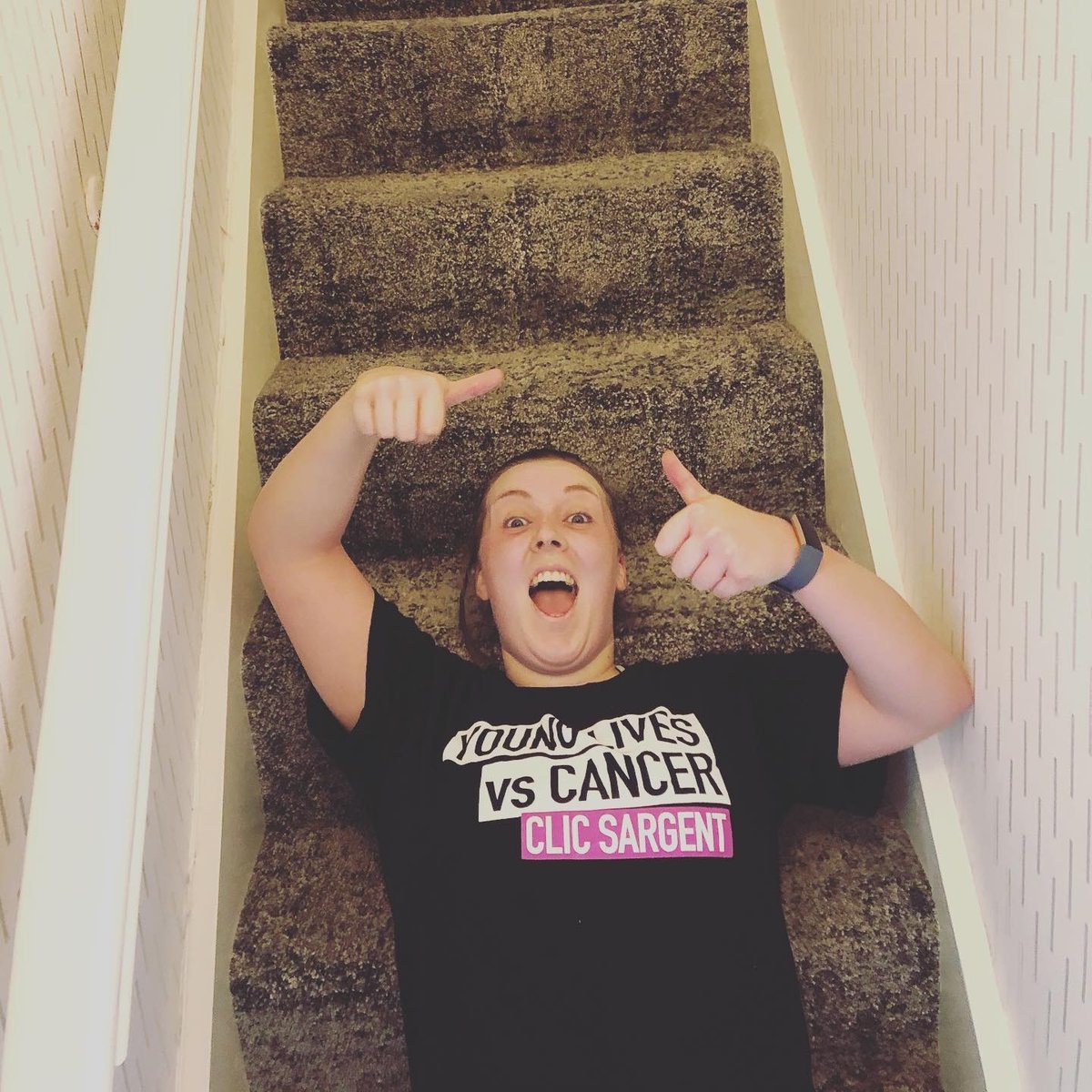 First, Lauren & Charlie, who ran up and down the stairs for 26 minutes! As you can see, it took a fair amount of effort... they've raised £430 & I'm loving the brand awareness as well with the  @CLIC_Sargent t-shirts from when they took part in last year's Manchester 10k.