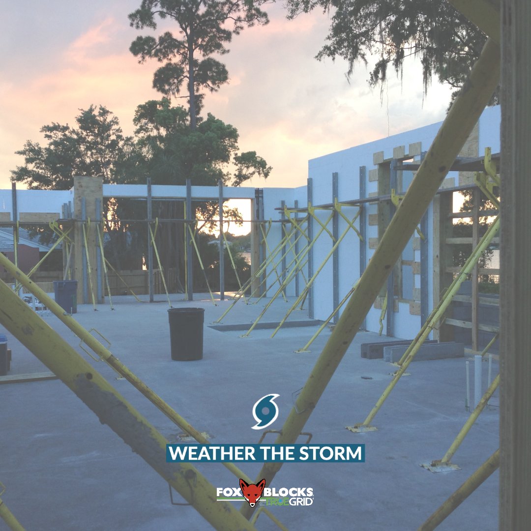 WEATHER THE STORM
Fox Blocks offers you a safer structure that is proven to withstand the forces of nature like hurricanes, floods &amp; tornadoes. Our ICF structures are safe from flying debris + up to 4-hour fire rating. Get peace of mind knowing you chose Fox Blocks!