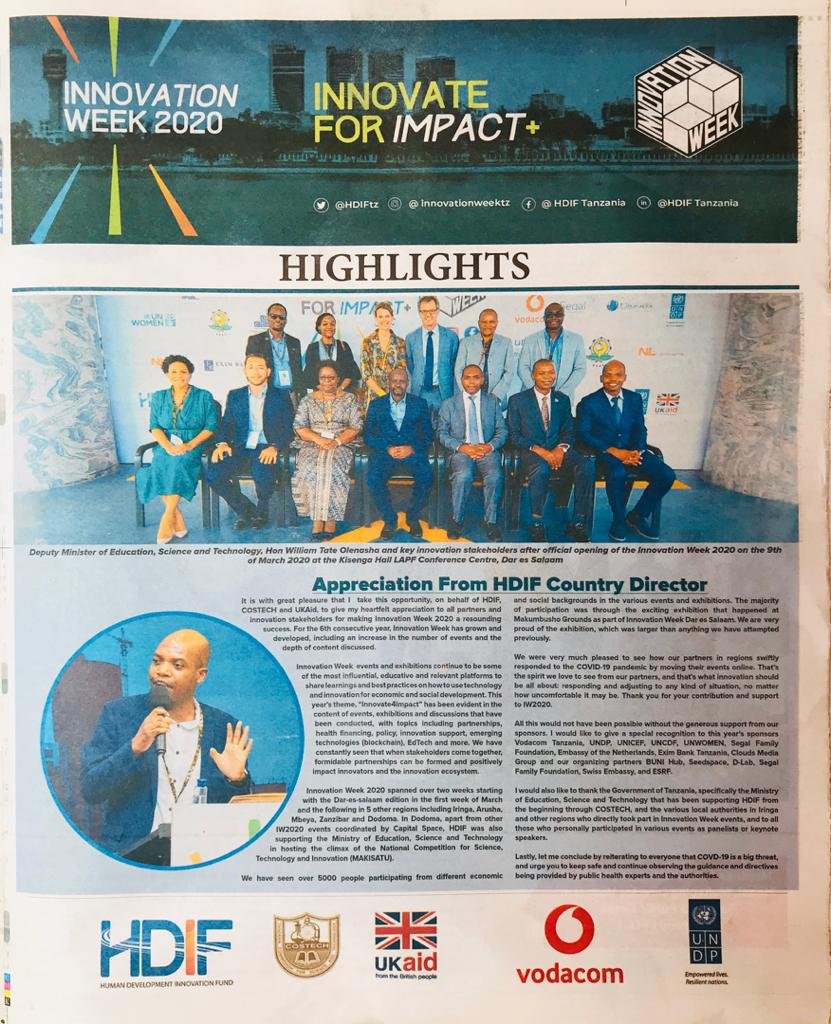 Have you seen our #IW2020 highlights insert on <a href="/TheCitizenTZ/">The Citizen Tanzania</a> today? If not download it here bit.ly/2W5cZmX 
#Innovate4Impact #InnovationTZ #IW2020