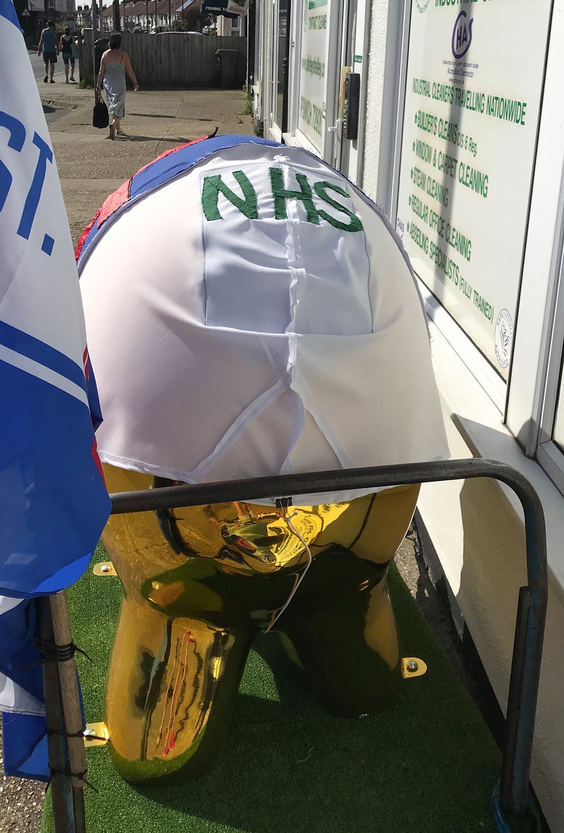 While out on their daily walk, one of our volunteers spotted that the @shelleycleaning Elmer has been dressed up as a nurse in support of the NHS. Have you seen any Elmers about recently?