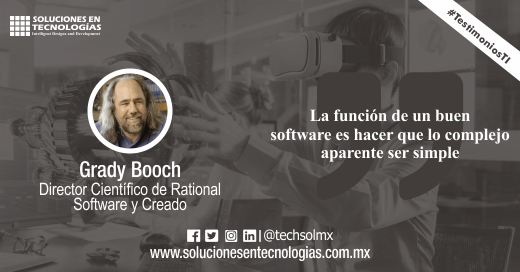 techsolmx's tweet photo. «La función de un buen software es hacer que lo complejo aparente ser simple». Grady Booch, Director Científico de Rational Software. https://t.co/hHjC2WR1K6
#SomosSoluciones #TestimoniosTI #GradyBooch #RationalSoftware #Tecnologías #Tecnología #TIC #Technologies #Technology #IT https://t.co/zY2LURzMIh