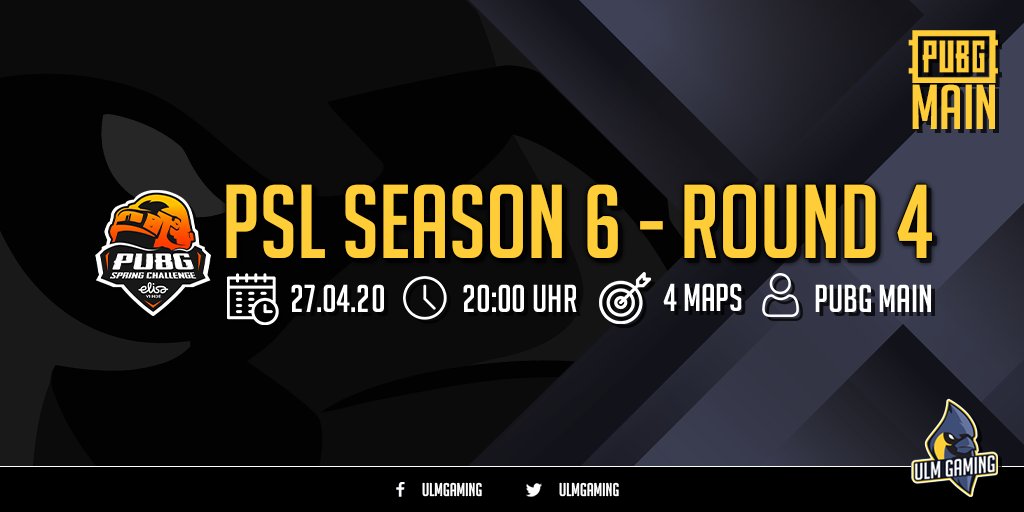 🔥 Für unser <a href="/PUBG_DE/">PUBG: BATTLEGROUNDS Deutschland 🇩🇪</a> Main Team geht es heute weiter in der <a href="/PUBGFinland/">PUBG Finland</a> PSL Season 6 Round 4 - Day 1. 🔥

Es wird richtig zur Sache gehen, also schaltet ein💪

📅27.04.2020
⏰20:00 Uhr
📺twitch.tv/elisaviihdespo… 🇬🇧
🗺️twitch.tv/pubg_finland2

#UlmGaming #UlmerSpatzen #PUBG #Esport