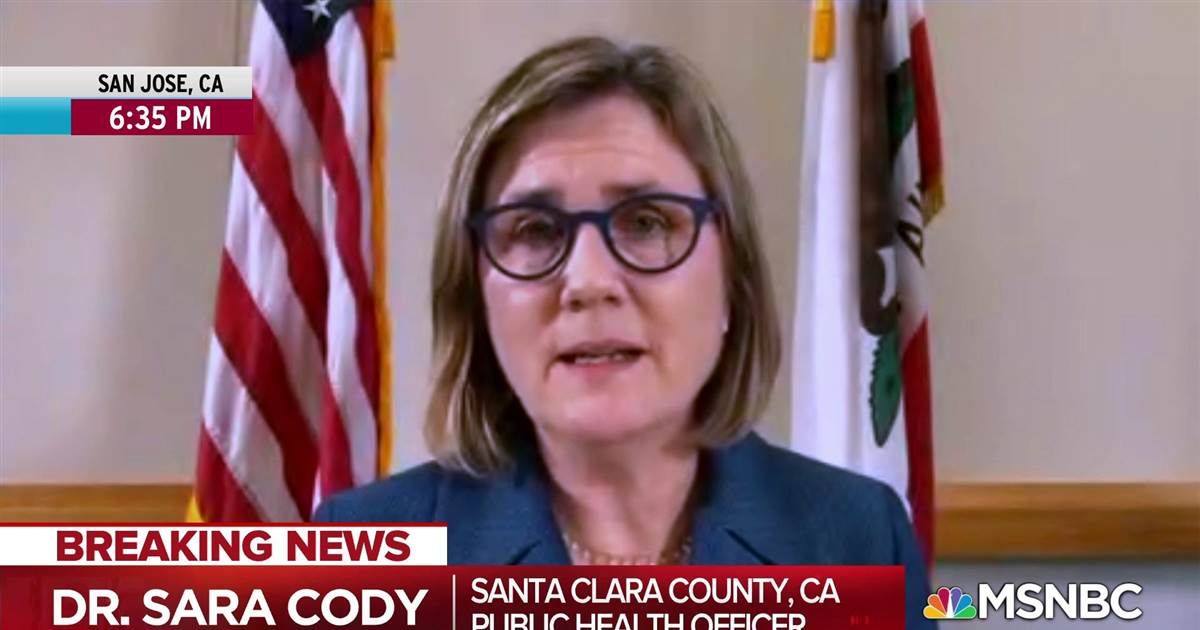 Ruth Ann Crystal, MD (@catchthebaby) on Twitter photo Doctor whose prescience saved countless lives reflects on first stay-at-home order | <a href="/maddow/">Rachel Maddow MSNBC</a> buff.ly/2W6H45G
Dr. Sara Cody from Santa Clara County Health Dept
<a href="/HealthySCC/">County of Santa Clara Public Health Department</a> Doctor whose prescience saved countless lives reflects on first stay-at-home order | <a href="/maddow/">Rachel Maddow MSNBC</a> buff.ly/2W6H45G
Dr. Sara Cody from Santa Clara County Health Dept
<a href="/HealthySCC/">County of Santa Clara Public Health Department</a>