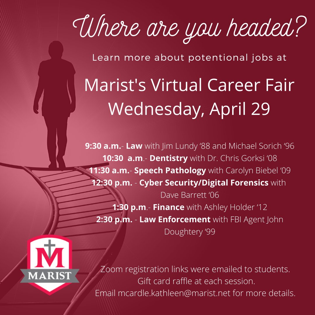 MaristHSalumni's tweet photo. Thank you to our alumni, who will be sharing insights about their careers at Wednesday's virtual Career Fair! https://t.co/GrKIiGNDZK