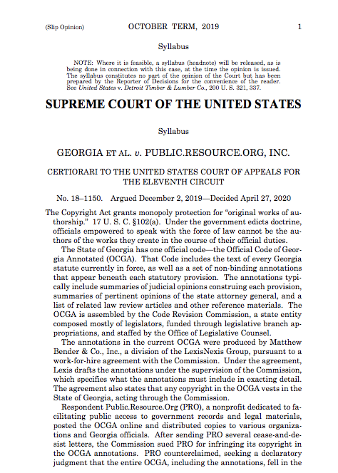 EFF's tweet photo. This morning, the Supreme Court ruled for @EFF client https://t.co/Z4hHtz8RCb, and affirmed that no one can "own" the law. This is a huge win for due process rights! https://t.co/PEITnACubV https://t.co/UwpT8xoQQF