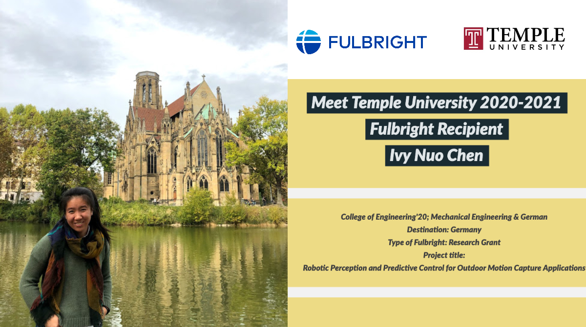 Congrats to our most recent Fulbright Research grantee, Ivy Nuo Chen (<a href="/inkudesu/">Ivy Nuo Chen</a>) College of Engineering'20, who will be conducting research in Germany! 
<a href="/TU_Engineering/">Temple Engineering</a> <a href="/TempleHonors/">Temple Honors</a> <a href="/TempleUHistory/">TU History Dept</a> <a href="/CLA_grad/">Temple University CLA Graduate Students</a> <a href="/TU_CLAResearch/">CLAResearch@TU</a> <a href="/TempleFGIS/">FGIS</a> <a href="/TempleUniv/">Temple University</a> 
#templemade #owlsareeverywhere