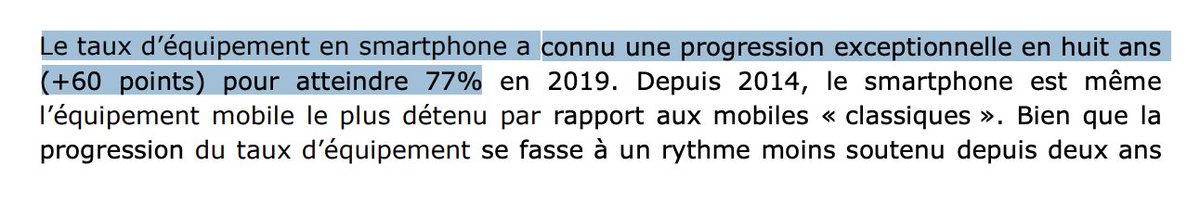 3/ D'après le rapport du numérique 2019 publié par le ministère de l'économie, 77% des Français de 12 ans et + possèdent un smartphone  https://www.economie.gouv.fr/files/files/directions_services/cge/barometre-numerique-2019.pdf