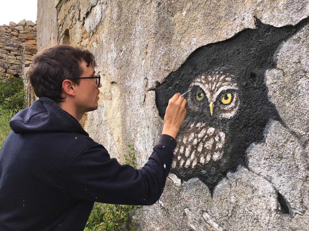 Painting some wise and discret animals in discret places. 
#ruralsetreetart #urbancountrysideart #muralsportugal #muralista #muralist #murals #streetartdaily #pinturaportuguesa #streetarnews #tiagohacke #muralart #muralpainter #mochogalego