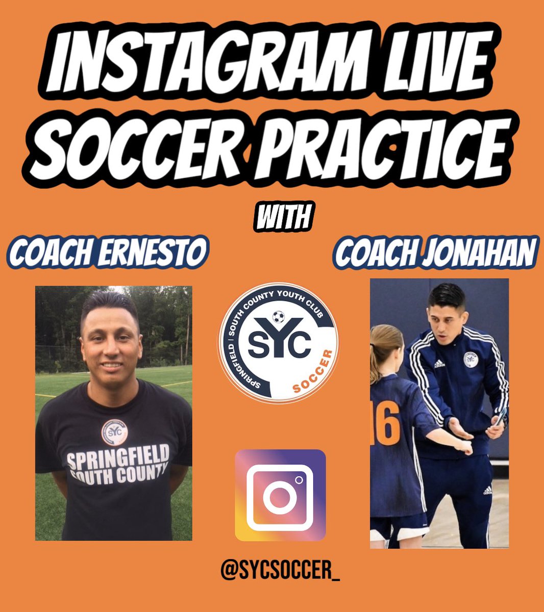SYCSoccer's tweet photo. 📲TONIGHT | Instagram LIVE! 💥
We are entering week #7️⃣ of our Virtual Sessions today, feel free to Join Coach @Ernie_Earn10 and @coachjonah3 for a 🔥 work out tonight at 6PM!
👇EQUIPMENT Needed:
✅Ball
✅ 4-Cones or similar objects
✅Water
#SYCAtHome #WeAreSpringfield 🟠🔵 https://t.co/VUaPOp1H88