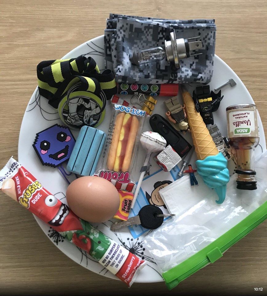 Idea for home learning or for those who are working with the children of essential workers in a school setting. Alphabet on a plate.  Find something around the house that begins with each letter of the alphabet.  It must all fit on a plate.