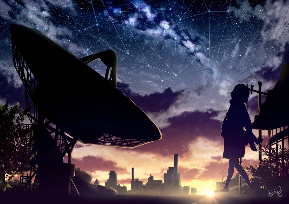 1girl sky silhouette star (sky) solo scenery starry sky  illustration images