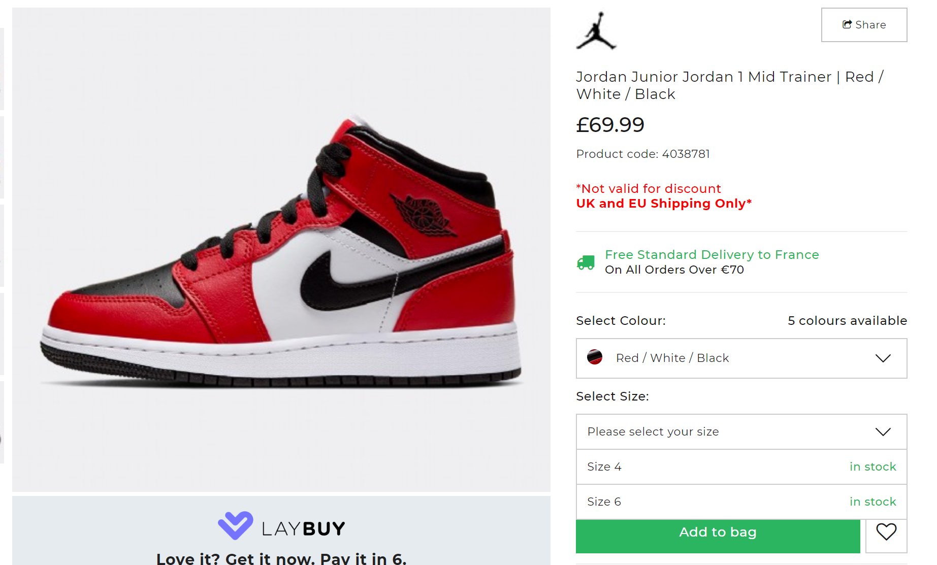 jordan 1 junior size 6