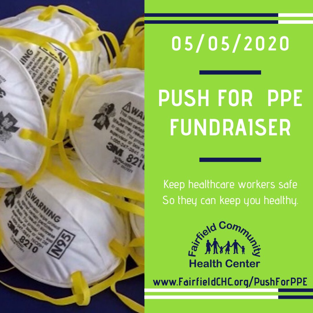 WeAreFCHC's tweet photo. Fairfield Community Health Center needs your help in our #PushForPPE on Tuesday, May 5th! Keep us safe so we can keep you healthy!
Learn more and donate online at https://t.co/hdcOloBRd4
#WeAreFCHC #ValueCHCs #FundCHCs #GivingTuesdayNow #Coronavirus #Covid #Frontlines https://t.co/2QbSGnxyKL